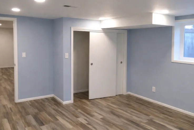 Basement remodel with bedroom and flexible living space in northeast Portland home